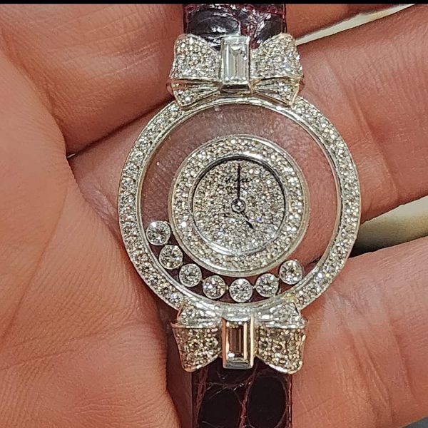 流當手錶拍賣 原裝 CHOPARD 蕭邦 Happy Diamonds 18K金 滿天星 鑽圈 蝴蝶結 9成5新 UJ066